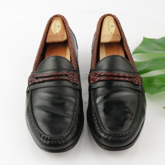 Allen Edmonds Mens Newcomb Loafer Size 10 D Black Braid Strap Slip On Dress Shoe - Picture 14 of 14